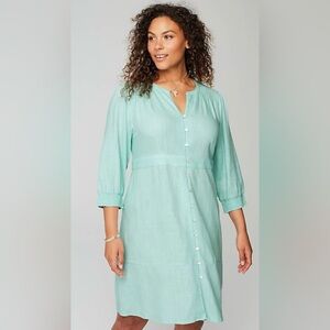 J. Jill Seaglass Courtyard Linen A Line Button Front Dress Large Tall NWT
